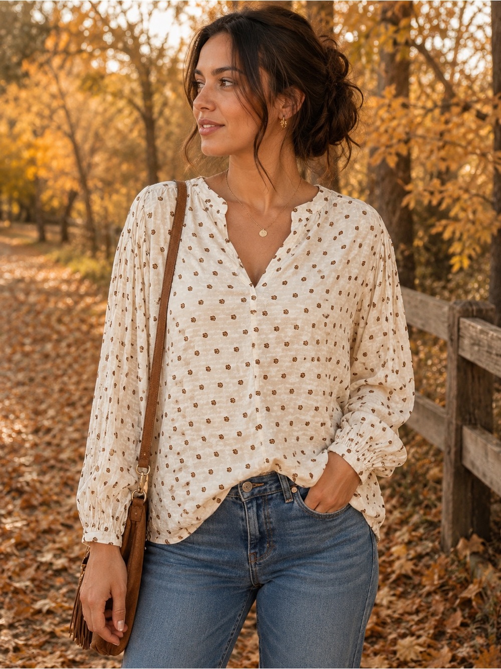 🍁MELROSE & MARKET Nordstrom V Neck Fall Patterned Top - Small